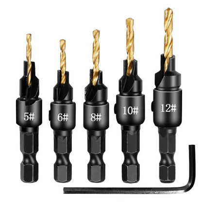 🛠️ 5PCS Countersink Drill Bit Set – Precision Drilling for Perfect Screw Holes