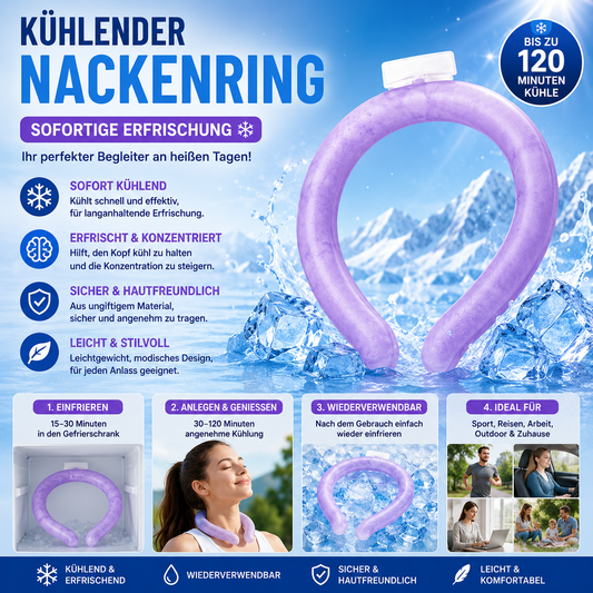 Wiederverwendbarer Kühlring für den Hals – PCM-Technologie, schweifrei, 1,5–3 Std. Kühlung, mit Isolierbeutel