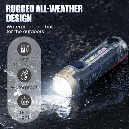 Mini Schlüsselanhänger Taschenlampe USB aufladbar – 11 Funktionen, Magnet, Laser, UV-Licht, wetterfest