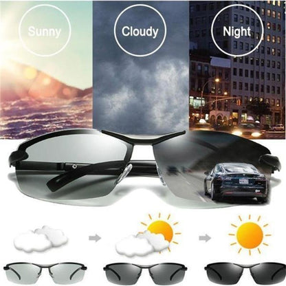 Photochrome polarisierte Sonnenbrille  – selbsttönend, Tag & Nacht, Al-Mg-Rahmen, für Autofahren, Sport & Outdoor