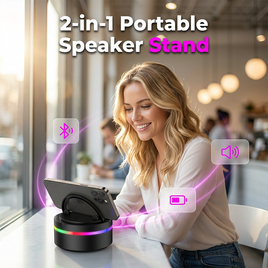 2-in-1 Bluetooth-Lautsprecher mit Handyhalterung & RGB-Beleuchtung – Tragbar, Freisprechfunktion, Surround-Sound